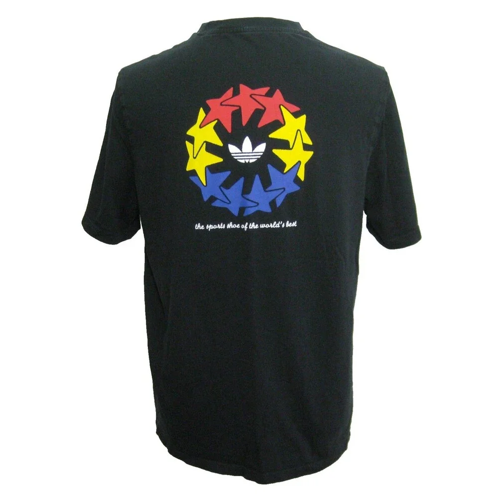 Adidas Logo T-Shirt Mens Black Short Sleeve Graphic 100% Cotton Athletic Top